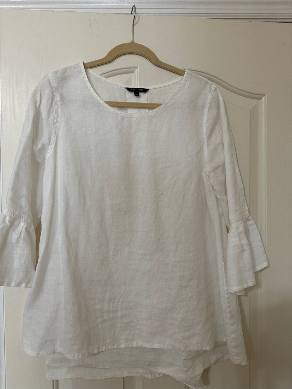 White Linen Bell-Sleeve Women's Top